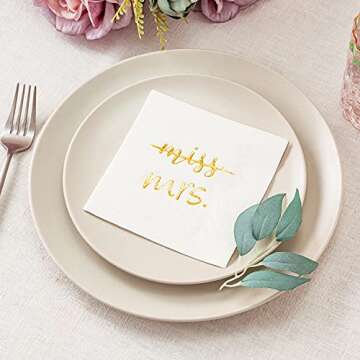 Elegant Crisky Gold Foil Miss to Mrs Cocktail Napkins