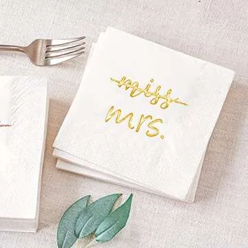 Elegant Crisky Gold Foil Miss to Mrs Cocktail Napkins