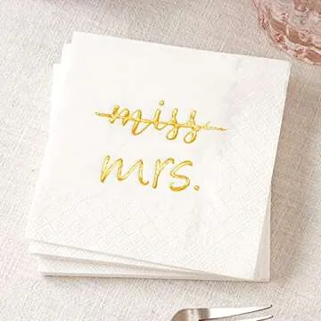 Elegant Crisky Gold Foil Miss to Mrs Cocktail Napkins