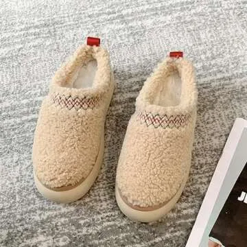 Winter Fuzzy Slippers for Women Platform Snow Boots Thickened Flat Boots Fur Lined Warm Durable Shoes Home Slippers Anti-Slip Boot for Outdoor - 38