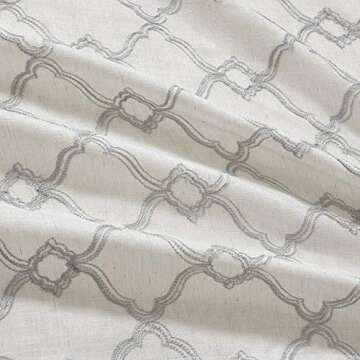 Comfort Spaces Bridget Faux Linen Fretwork Window Curtain Embroidery Design Grommet Top Panel Pair with Tie Backs, 50 in x 84 in, Grey