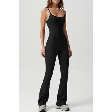 QINSEN Black Jumpsuit Women Sleeveless Backless Flare Leggings