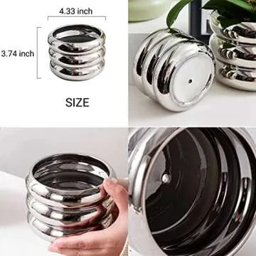 SANDYBAYTAS Ceramic Plant Pot Indoor, 4.5 Inch Flower Pot with Drainage Hole, Small Bubble Design Ceramic Planter for Home & Office Decor (Silver)