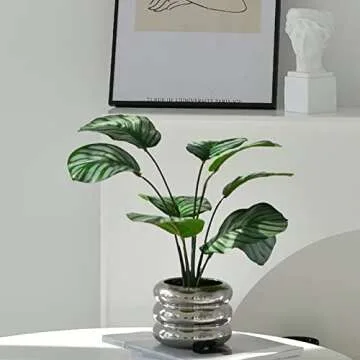 SANDYBAYTAS Ceramic Plant Pot Indoor, 4.5 Inch Flower Pot with Drainage Hole, Small Bubble Design Ceramic Planter for Home & Office Decor (Silver)