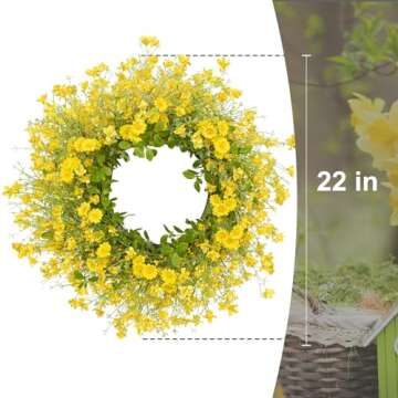 Yawwind Artificial Spring Wreath 22 Inch Summer Door Wreath Spring Floral Wreaths for Front Door Out...