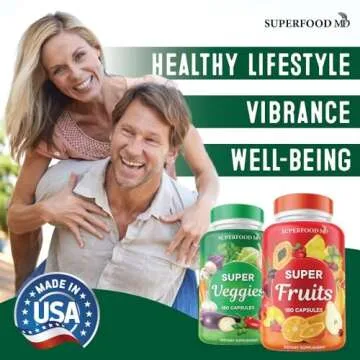 Superfood Fruit and Veggie Supplement - 360 Whole Super Fruit and Vegetable Supplements & Vitamin, Natural Energy Levels, with Olive Leaf Soy Free- 180 Count (Pack of 2)