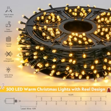 500 LED Warm White Christmas Lights Waterproof 173ft 8 Modes