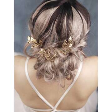 FXmimior Bride Hair Accessories Hair Pins Clip Bobby Pins Vintage Gold Leaf Bridesmaid Headpiece Cus...