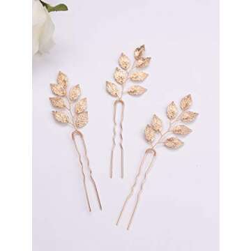FXmimior Bride Hair Accessories Hair Pins Clip Bobby Pins Vintage Gold Leaf Bridesmaid Headpiece Customised Wedding pack of 3