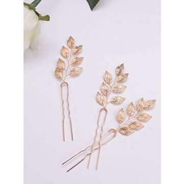 FXmimior Bride Hair Accessories Hair Pins Clip Bobby Pins Vintage Gold Leaf Bridesmaid Headpiece Customised Wedding pack of 3