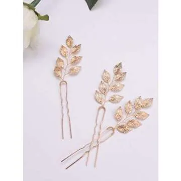 FXmimior Bride Hair Accessories Hair Pins Clip Bobby Pins Vintage Gold Leaf Bridesmaid Headpiece Customised Wedding pack of 3