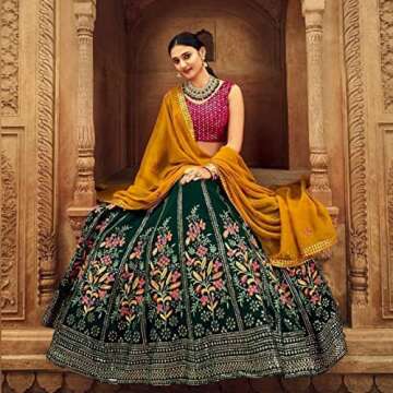 WEMERA TRENDS Womens Indian Festival Party Wear Wedding Bridal Lengha Choli in Green Colour