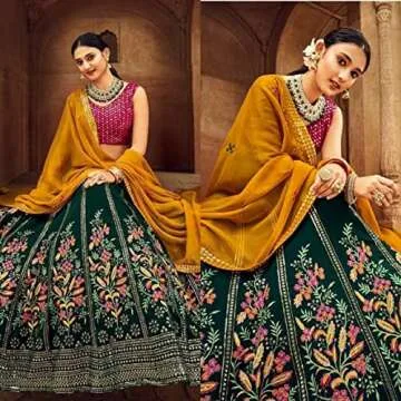 WEMERA Trends Stylish Green Silk Lehenga Choli for Parties