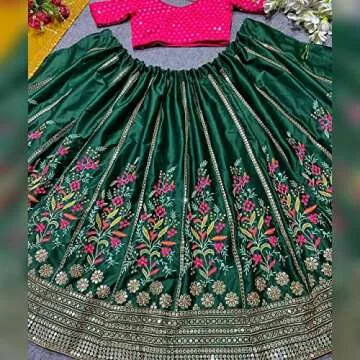 WEMERA Trends Stylish Green Silk Lehenga Choli for Parties