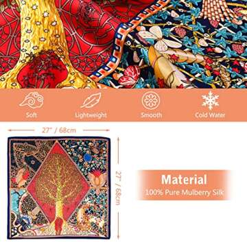 100% Silk Head Scarf for Women - 27" Hair Scarves Satin Bandanas Square for Night Sleeping with Gift Packed