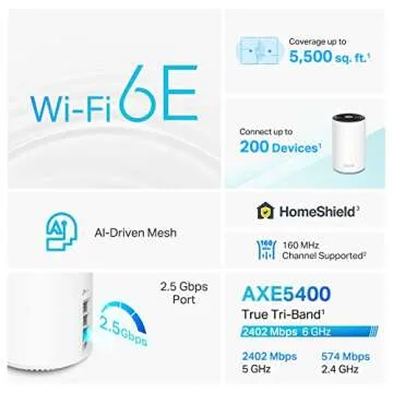 TP-Link Deco AXE5400 Tri-Band WiFi 6E Mesh System(Deco XE75 Pro) - 2.5G WAN/LAN Port, Covers up to 5500 Sq.Ft, Replaces WiFi Router and Extender, AI-Driven Mesh, New 6GHz Band, 2-Pack