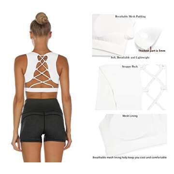 icyzone Strappy Sports Bra for Women - Supportive Gym Workout Yoga Bra with Removable Cups (S, Off White)