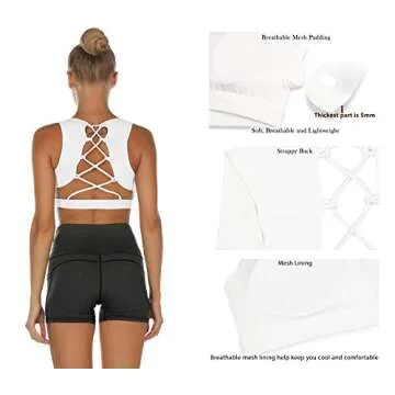 icyzone Strappy Sports Bra for Women - Supportive Gym Workout Yoga Bra with Removable Cups (S, Off White)