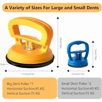 Suction Cup Dent Puller Kit 3 Pack for Cars and Objects