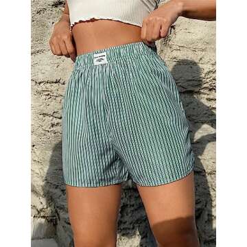 SOLY HUX Women's Y2K Striped Boxer Shorts Elastic High Waisted Straight Leg Workout Gym Shorts Green Letter S