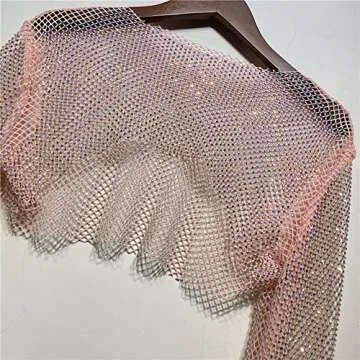 Inzegao Women Sheer Mesh Crop Top Tee Shiny Rhinestone See Through Long Sleeve Streetwear Blouse (Pink)