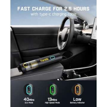 Fanttik V8 Apex Car Vacuum, 4-in-1 Portable Mini Cordless Vacuum with 19000pa Suction Power, Type-C Charge, 2 Suction Modes, Handheld Vacuum for Car, Office Desk, Keyboards (Black)
