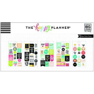 me & my BIG ideas Life Quotes Stickers - The Happy Planner Scrapbooking Supplies - Multi-Color & Gold Foil - Great for Projects, Scrapbooks & Albums - 5 Sheets, 80 Stickers Total