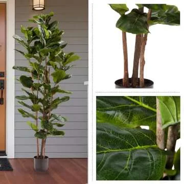 Artificial Fiddle Leaf Fig Tree - 6FT Fake Plant with Pot and Natural Feel Leaves for Home or Office...