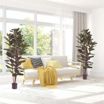 Artificial Fiddle Leaf Fig Tree - 6FT Fake Plant with Pot and Natural Feel Leaves for Home or Office Decor - Artificial Plants Indoor by Pure Garden
