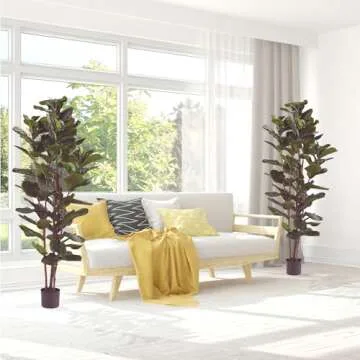 Artificial Fiddle Leaf Fig Tree - 6FT Fake Plant with Pot and Natural Feel Leaves for Home or Office Decor - Artificial Plants Indoor by Pure Garden