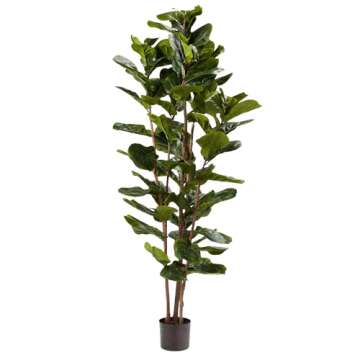 Artificial Fiddle Leaf Fig Tree - 6FT Fake Plant with Pot and Natural Feel Leaves for Home or Office Decor - Artificial Plants Indoor by Pure Garden