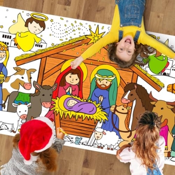 Tetor Giant Nativity Scene Coloring Poster or Table Cover | Extra Large 30 x 72 inches | Paper Relig...