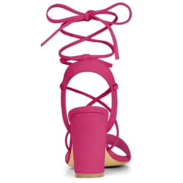 Allegra K Clear Strap Block Heel Hot Pink Sandals for Women