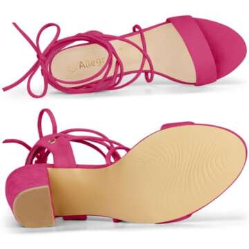 Allegra K Clear Strap Block Heel Hot Pink Sandals for Women