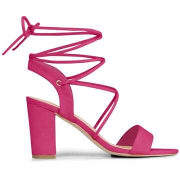 Allegra K Clear Strap Block Heel Hot Pink Sandals for Women