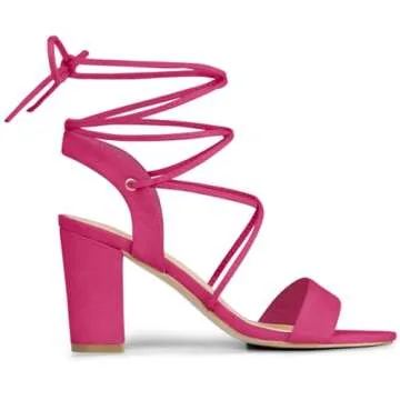 Allegra K Clear Strap Block Heel Hot Pink Sandals for Women