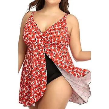 Stylish PERONA Women's Plus Size Swimdress Floral Print