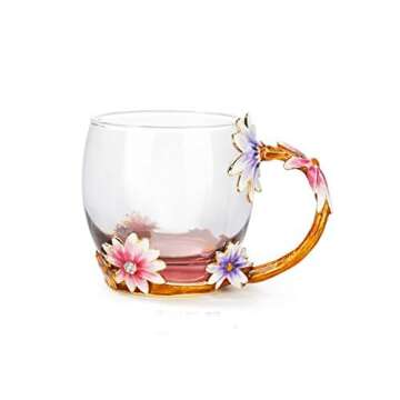 Bestbling Creative Handmade Enamel Home Decor Flower Crystal Glass Coffee Tea Cup