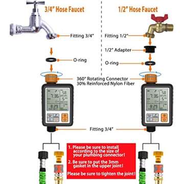 Kazeila Hose Timer, Water Timers for Hoses Programmable, Sprinkler Timer with Rain Delay / Child Lock / Auto & Manual Watering Mode/IP65 Waterproof, 3" Large Screen Irrigation Timer for Garden