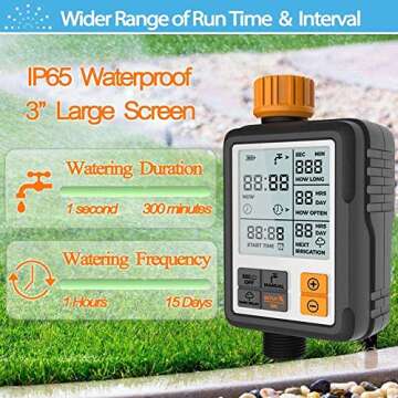 Kazeila Hose Timer, Water Timers for Hoses Programmable, Sprinkler Timer with Rain Delay / Child Lock / Auto & Manual Watering Mode/IP65 Waterproof, 3" Large Screen Irrigation Timer for Garden