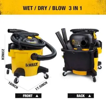DEWALT 10 Gallon Shop Vacuum Wet and Dry, 5.5 Peak HP Poly Wet Dry Vacuum Cleaner with Attachments, 2-Stage Motor, Portable Handle/Caster with Drain Blower, DXV10PZ for Car, Garage, Workshop, Pet Hair
