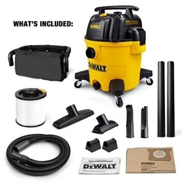 DEWALT 10 Gallon Shop Vacuum Wet and Dry, 5.5 Peak HP Poly Wet Dry Vacuum Cleaner with Attachments, 2-Stage Motor, Portable Handle/Caster with Drain Blower, DXV10PZ for Car, Garage, Workshop, Pet Hair