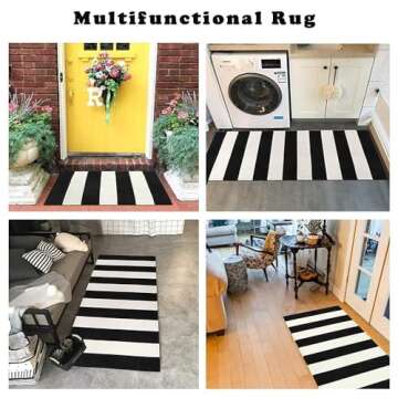 LEEVAN Black and White Rug 2X3, Washable Black Door Mat Cotton Woven Front Porch Rug, Layered Door Mats Outdoor Welcome Indoor Door Mat, Farmhouse Go Away Door Mat Door Mat Indoor Entrance Rug