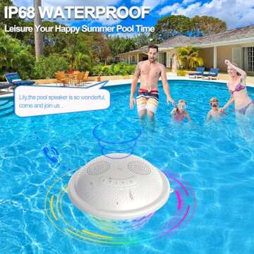 KingSom Floating Pool Speaker,Bluetooth Pool Speaker with LED Light,IP68 Waterproof Hot Tub Speaker,16W Loud Stereo Sound Floating Speaker,TWS Pairing,Built-in Mic,Portable Wireless Speaker for Shower