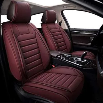 OASIS AUTO Car Seat Covers Accessories Full Set Premium Nappa Leather Cushion Protector Universal Fit for Most Cars SUV Pick-up Truck, Automotive Vehicle Auto Interior Décor (OS-012 Burgundy)