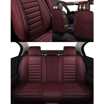 OASIS AUTO Car Seat Covers Accessories Full Set Premium Nappa Leather Cushion Protector Universal Fit for Most Cars SUV Pick-up Truck, Automotive Vehicle Auto Interior Décor (OS-012 Burgundy)