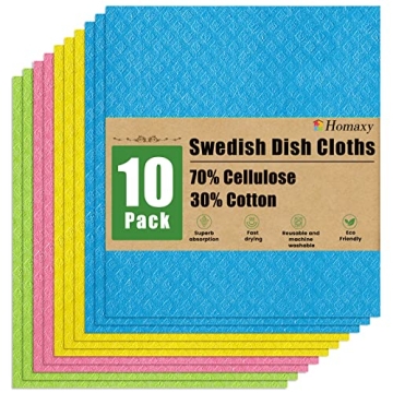 Homaxy Swedish Dishcloths – Eco-Friendly 10 Pack, Absorbent & Reusable