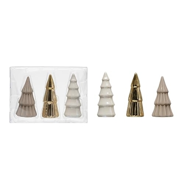 Creative Co-Op Stoneware Trees Set of 3 Figures for Christmas Decor