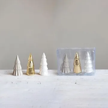Elegant Stoneware Christmas Trees Set for Holiday Decor