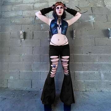 Goth Bell Bottom Pants for Women Black Flare Gothic Style